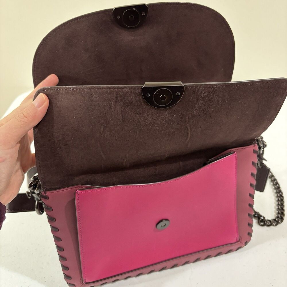 COACH Dreamer Shoulder Bag Pink Colorblock Whipstitch Leather Metal Crossbody - Picture 6 of 12